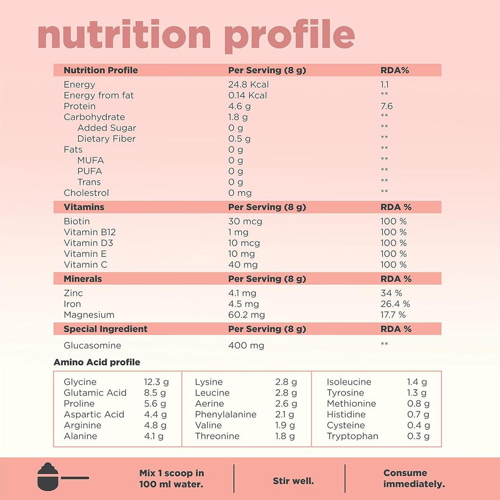 Beautywise All In One Collagen Proteins Powder For Beauty, Muscle Recovery, Joint Health And Immunity With Plant Proteins 200G(Apple Flavor Pack Of 1)