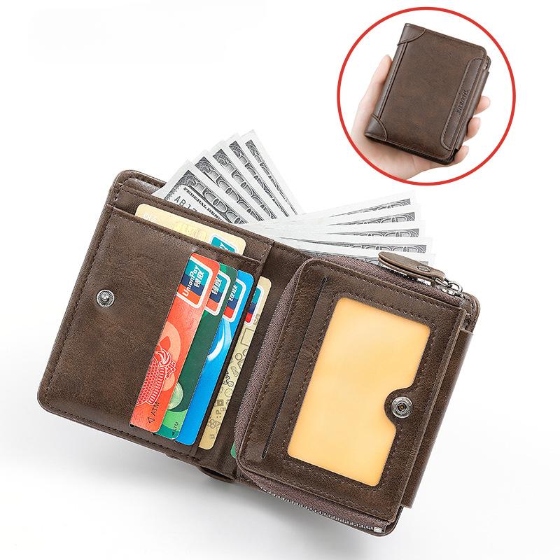 Ретро повседневный мужской кошелек с коротким замком-молнией, многофункциональный держатель для карт, кошелек для монет, мужской кошелек