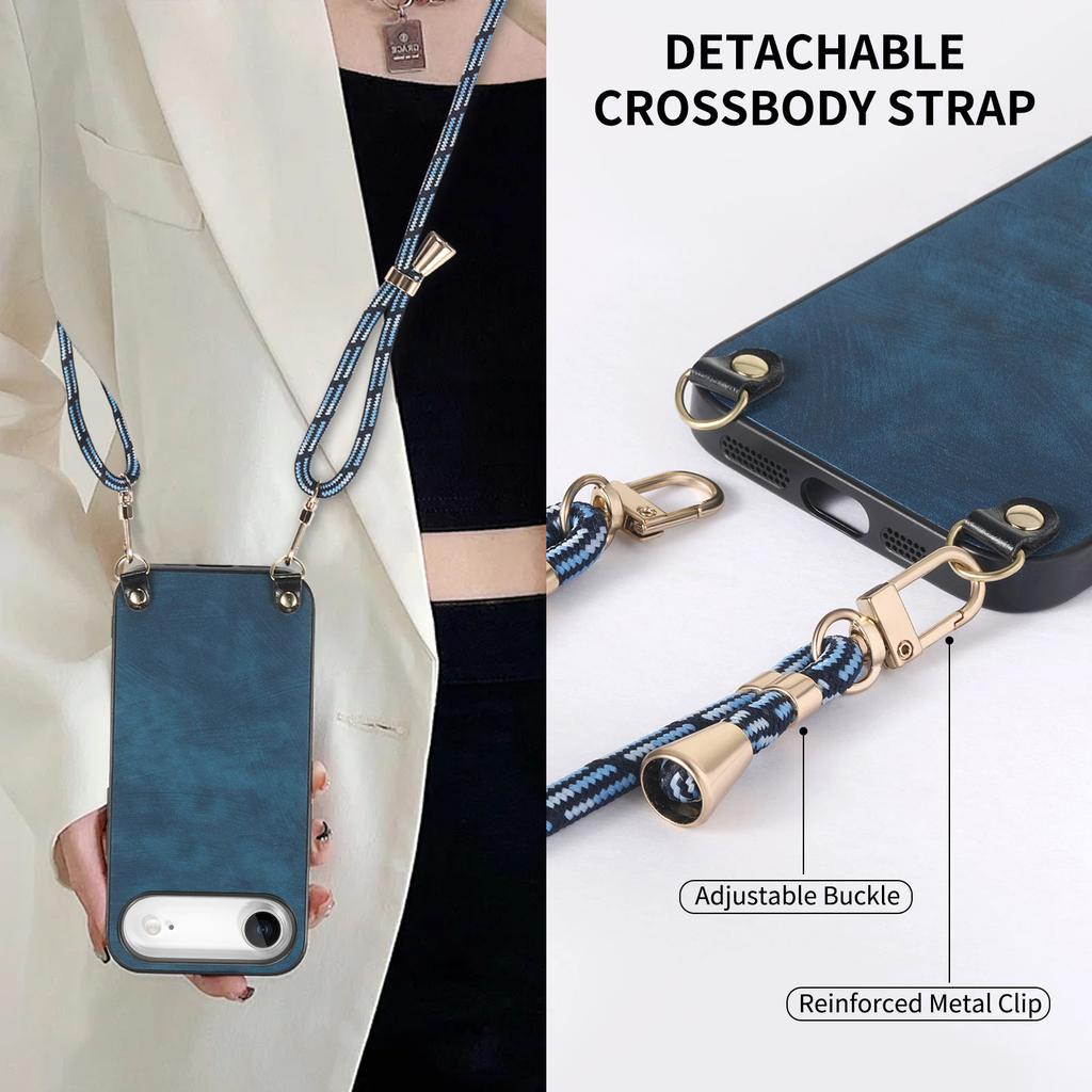 For iPhone Air Retro Leather Phone Back Cover with Adjustable Strap