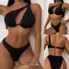 Women Sexy Glossy Triangle Split Bikini Suit Set Summer Tie Side G-String Thong Swimsuit Halter Elastic Bikini