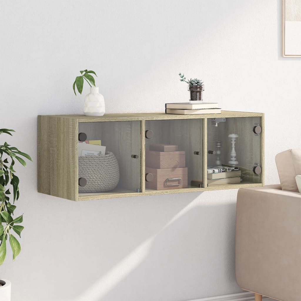 Wall Cabinet with Glass Doors Sonoma Oak 102 x 37 x 35 cm