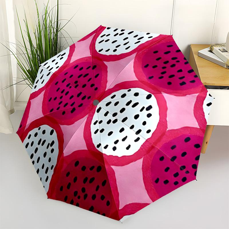 1pc Dragonfruit Pattern Umbrella Portable Folding Umbrella Durable Iron Frame, Suitable for All Seasons Home Travel Outdoor yy260319084