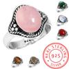 Кольцо из стерлингового серебра 925 пробы с драгоценными камнями, ювелирные изделия ручной работы, подарок на День матери, малахит, лунный камень, розовый кварц, красный камень, дымчатый топаз, тигровый глаз, винтаж