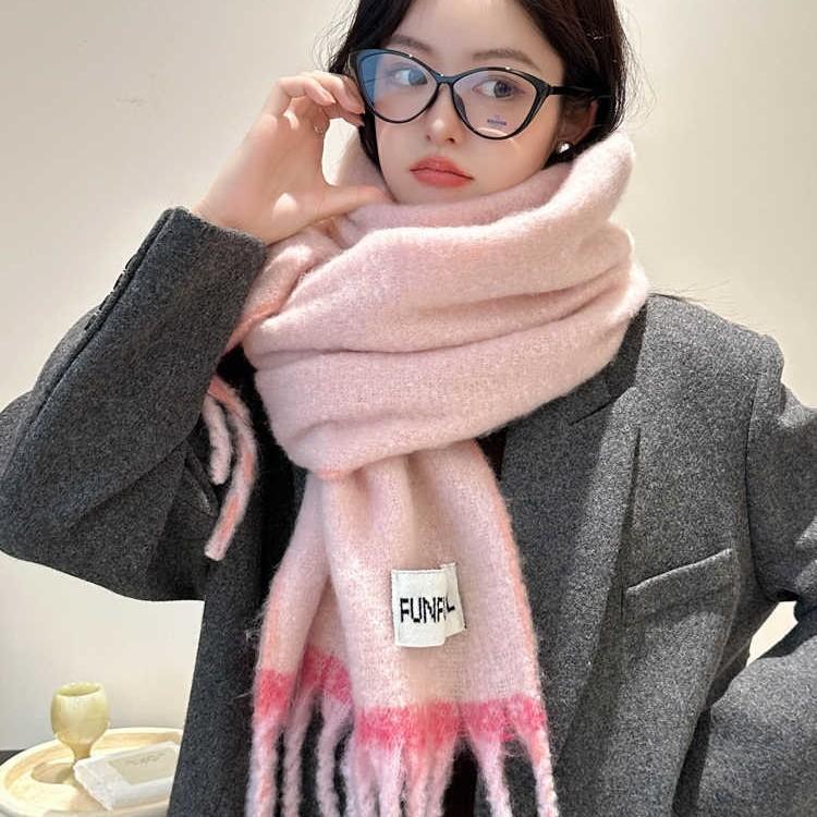 Sense Of Luxury, Soft Glutinous Solid Color Tassel Scarf, Female Season Students, Thickened Mohair Warm Neck