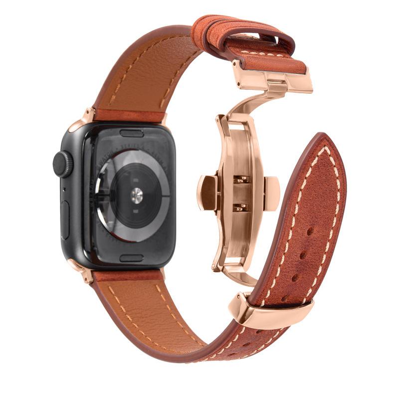 Подходит для ремешка Apple Watch Мужской Apple Watch 1234567 Поколения Ремешок из натуральной кожи первого слоя с бабочковой застежкой