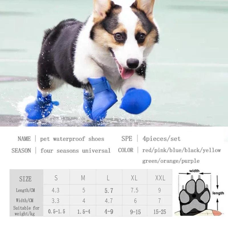 4 шт. водонепроницаемые сапоги для собак, зимние сапоги для маленьких собак, резиновая обувь для собак, защитные сапоги для улицы, противоскользящие товары для домашних животных