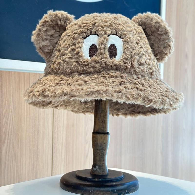 Women S Cute Funny Bear Ears Plush Bucket Hat Sweet Windproof Hat