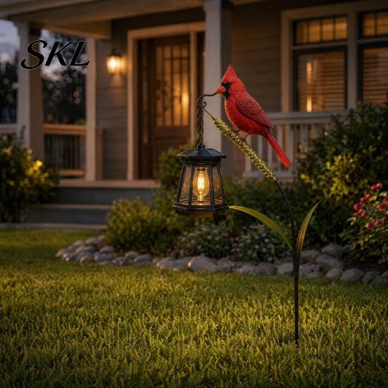 Rust-resistant Memorial Light Metal Red Bird Garden Stake Lamp, Vintage Lantern for Cemetery Yard Patio, Long-lasting Outdoor Rustic Ornament,
