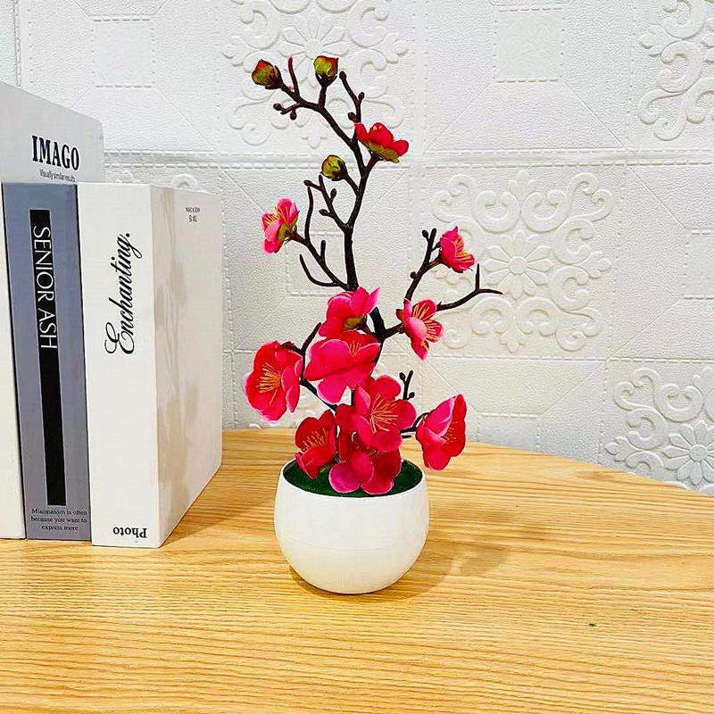 1pc Chinese Style Simulation Wintersweet With Flower Pot, Suitable For Living Room, Cabinet, Table Decoration