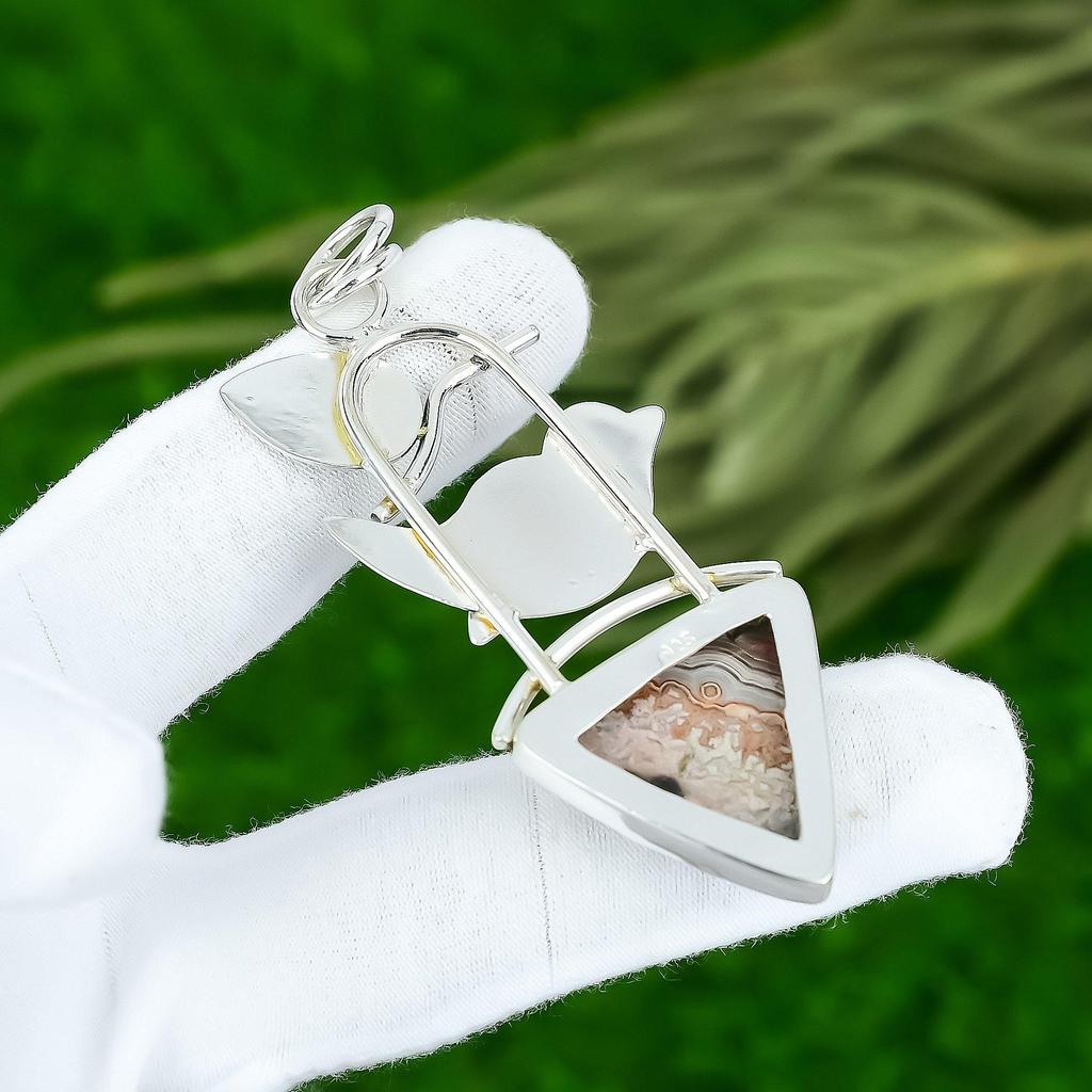Mexican Laguna Lace Agate Gemstone Unique Elegant Pendant 925 Sterling Silver