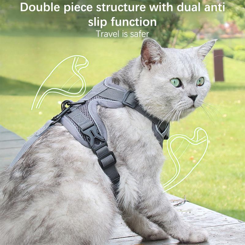 1 комплект поводков для кошек, набор с защитой от побега, дышащий, светоотражающий, регулируемый, для котят и щенков, нагрудный ремень, тяговый трос, товары для животных