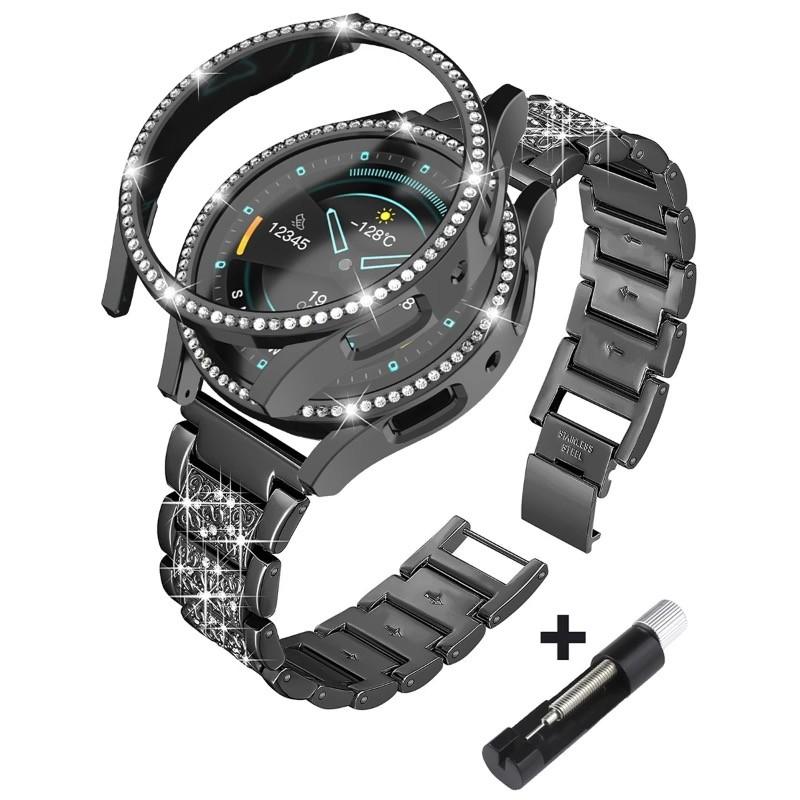 Metal Strap with Case for Samsung Galaxy Watch4 5 6 7 40mm 44mm Band Woman Stainless Steel Diamond