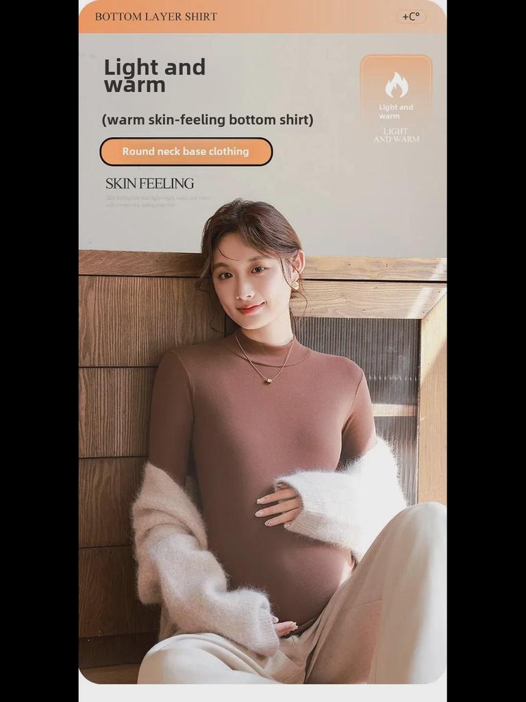 Maternity High Collar Velvet Top for Winter - Women's Thin Sweater for Pregnancy