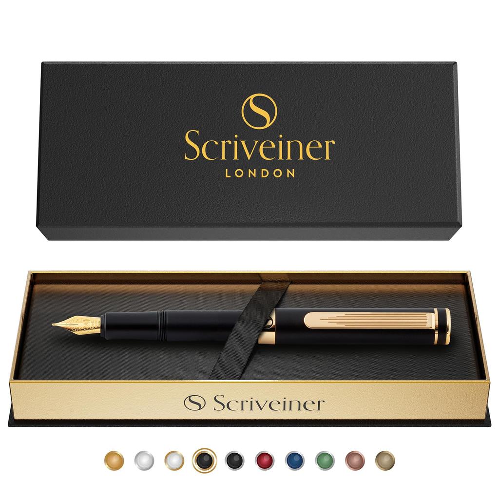 Scriveiner Luxury EDC перьевая ручка великолепная матовая черная карманная ручка 2 хромированная отделка Schmidt немецкий перо конвертер лучшая ручка для письма подарочный набор хороший стильный
