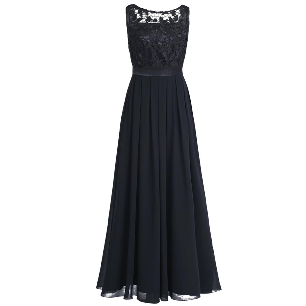 Women Ladies Embroidered Chiffon Bridesmaid Formal Dress Long Evening Prom Gown
