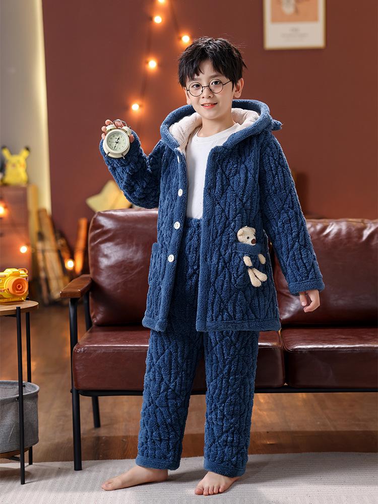 Зимний детский стеганый фланелевый пижамный комплект с флисовой подкладкой для мальчиков, девочек и малышей, семейный matching set