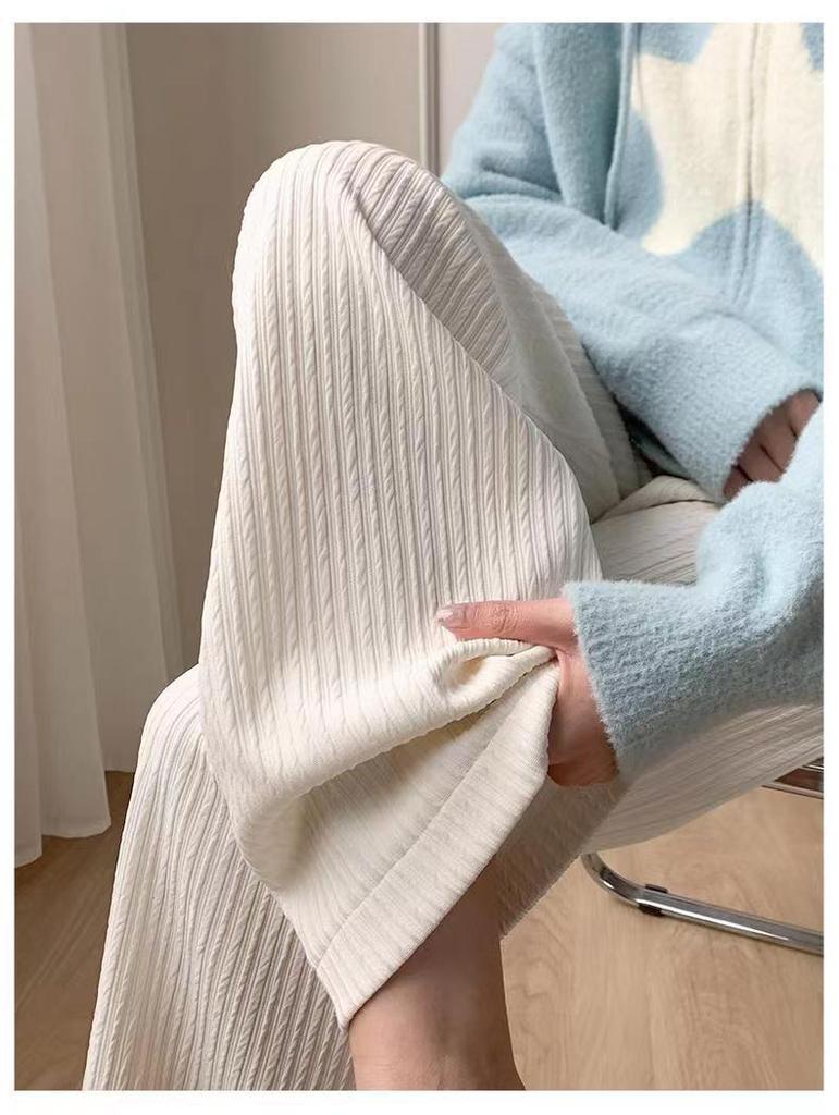 2025 Women's Spring High Waist Cloud Puff Pants - White Pleated Wide Leg