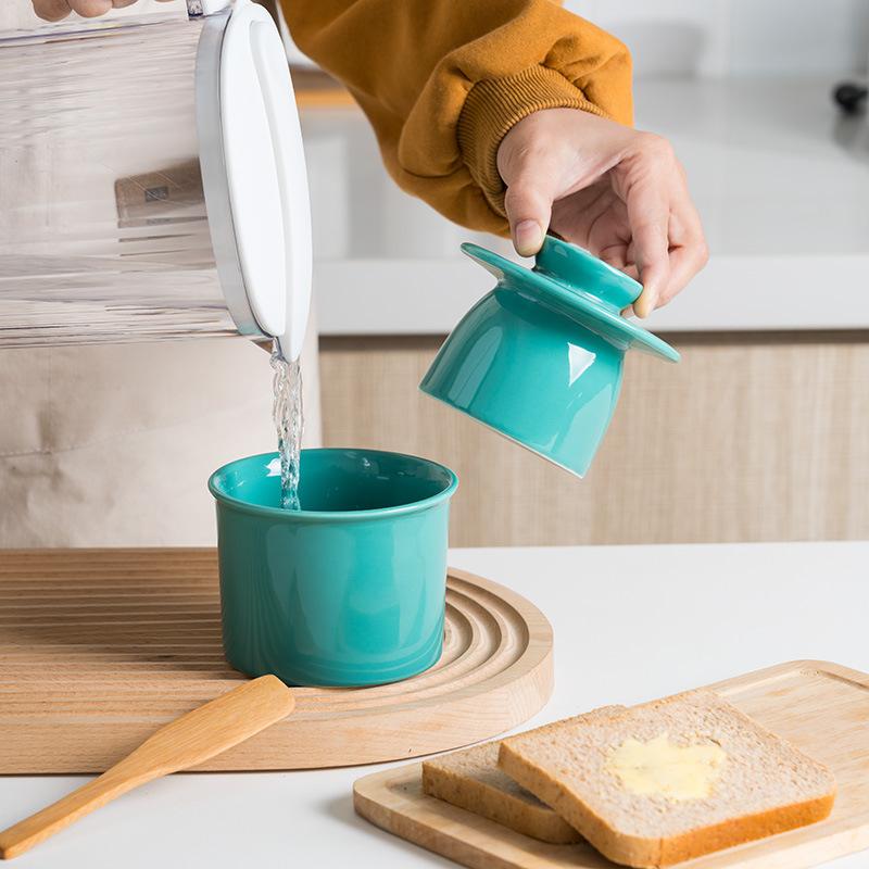 Круглая коробка для масла Керамическая банка для хранения масла Западная чашка для сыра Бамбуковый нож для масла Керамическая банка для хранения Кухонные принадлежности