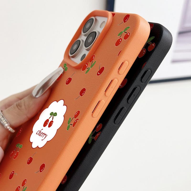 Чехол из мягкой противоударной матовой кожи с вишневым узором для iPhone 16 Pro 15 14 13 12 Pro Max 11