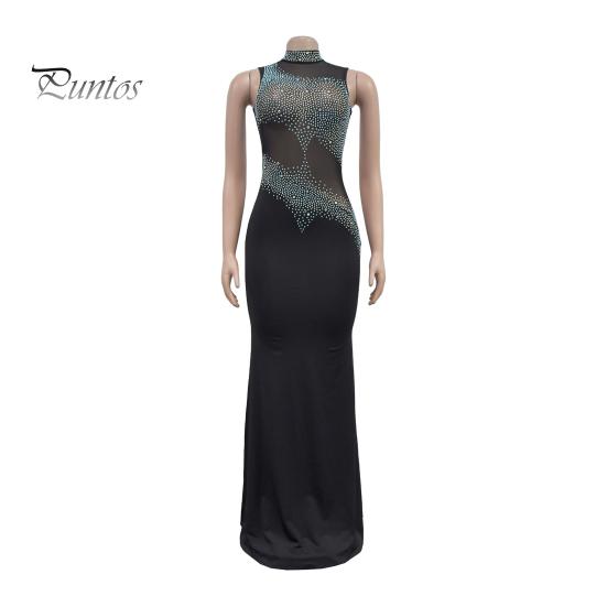 Женское вечернее платье со стразами, сетка в стиле пэчворк, без рукавов, облегающее, с круглым вырезом, свадебное, вечернее, макси-платье для выпускного вечера, официального банкета