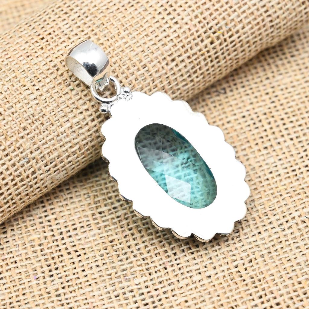 Glorious Blue Topaz Gemstone Handmade 925 Solid Sterling Silver Pendant For Wedding Gift