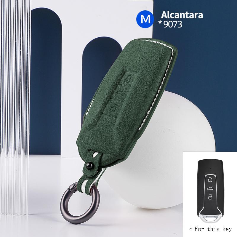 Styling Mouldings High-quality Car key protection shell suede for For VW Volkswagen Touareg 3 Button 2018 - 2021 auto key case c