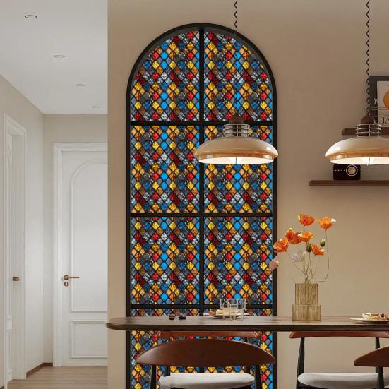 Yousheng Винтажная наклейка из витражного стекла Съемная Водонепроницаемая Статическая наклейка на окно Дом Офис Комната Церковь Декоративная Конфиденциальная Оконная пленка