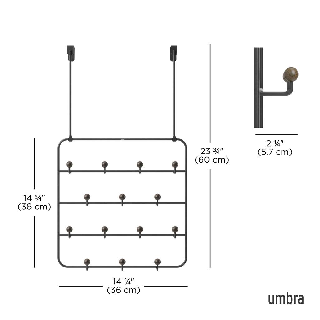 Umbra Wall Hooks, Wall Hanger, Door Hooks, Door Hook Storage, Black/Walnut, 14-Row, ESTIQUE 21004045048