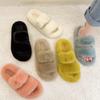 Autumn and Winter Fur Shoes, A Word Double Belt Female Plush Slippers, Korean Version of The Casual Home Wool Slippers
