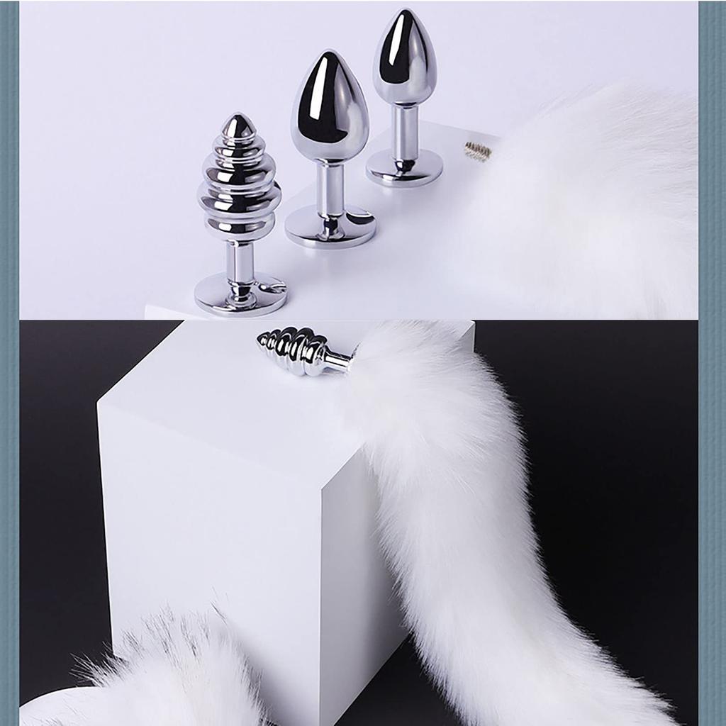 Orirya Anal Plug with Interchangeable Tails for 3 Metallic Anal Anal Adult Play Anal White Women, Plugs, Jewelry, Cat, Fox, Cosplay, S&M Toys, Women's