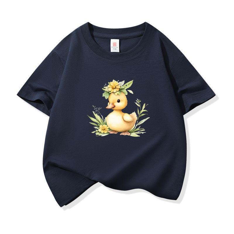 Duck And Flowers Graphic Tee Kids 100 Cotton Crew Neck Muticolor T Shirt Short Sleeve Breathable Tops For Boys Girls Children