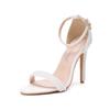 2024 New Summer High Heel Sandals Luxury Shallow Mouth Water Diamond Pearl Women's Casual Single Shoes Wedding Bride Shoes