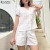 ZANZEA Женская блузка и шорты, повседневный костюм из двух предметов, летний комплект