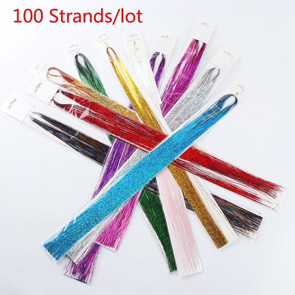 Strands Girls Sparkly Streak Clubbing Bling Silk Glitter Rainbow Color Hair Extension Hair Tinsel