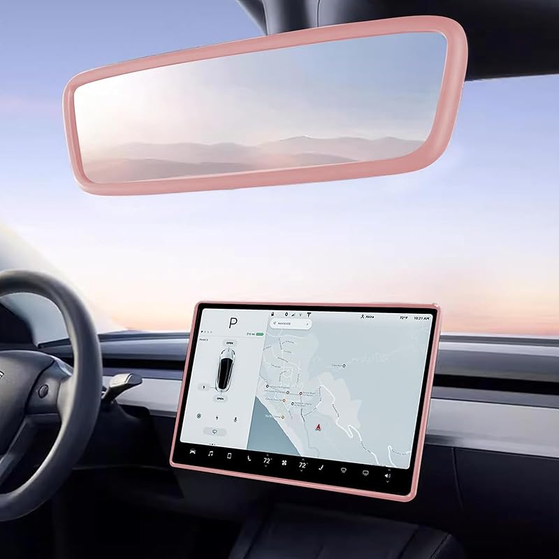 2 шт. Защитная декоративная рамка Совместимо с Tesla Model 3 Y -2024 2026 Рамка края экрана Чехол зеркала заднего вида Внутренние силиконовые украшения Центр