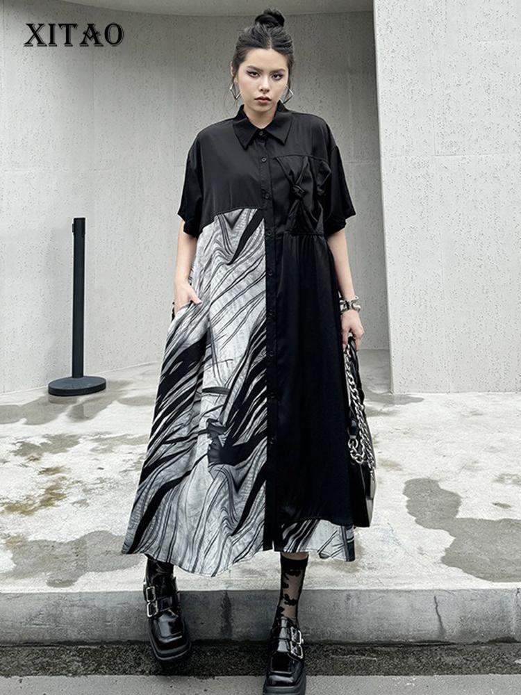 Xitao Свободное однобортное платье с принтом, повседневное женское нерегулярное платье HQQ2356
