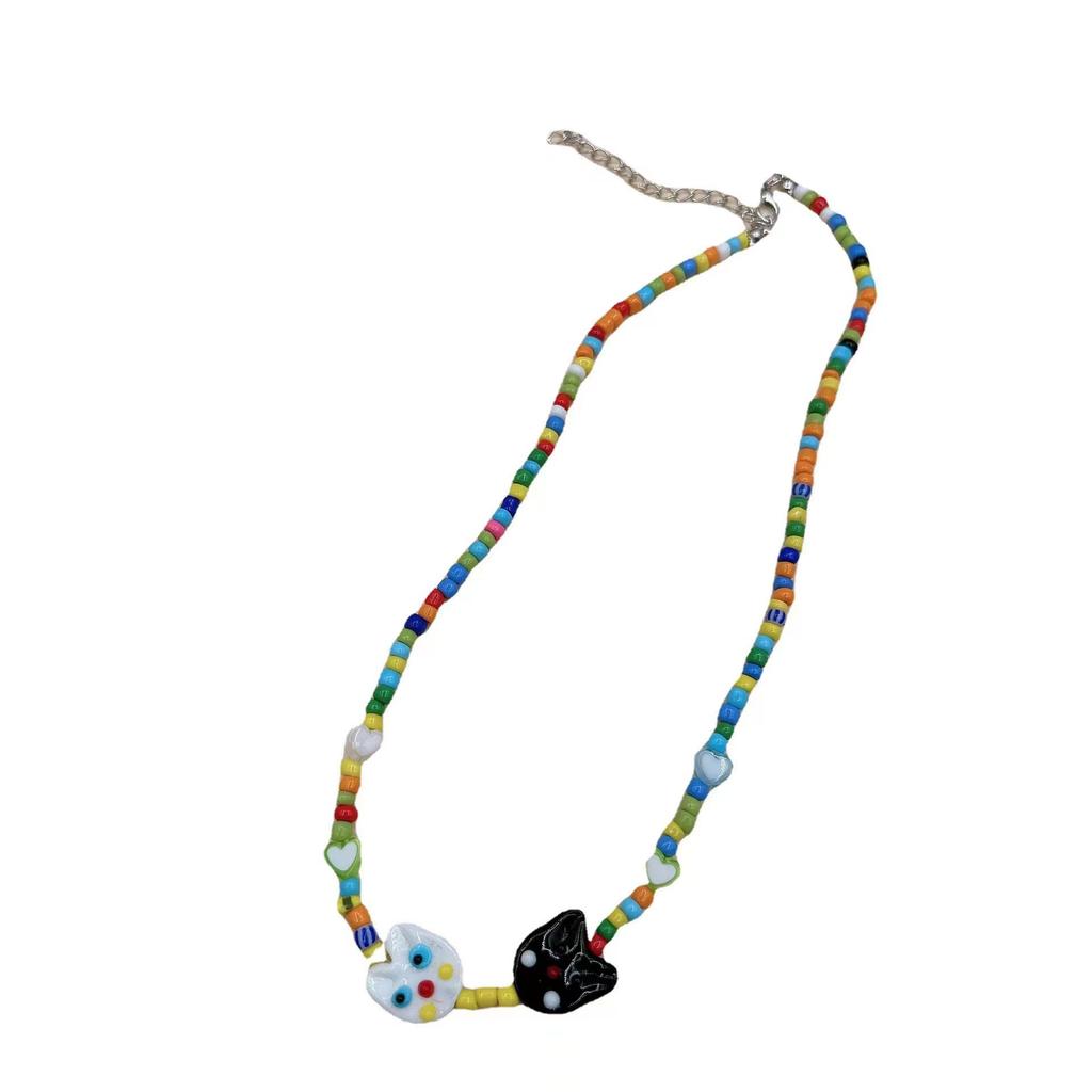 Color Acrylic Dopamine Cat Necklace Beaded Personality Design Clavicle Chain New Trendy Accessories