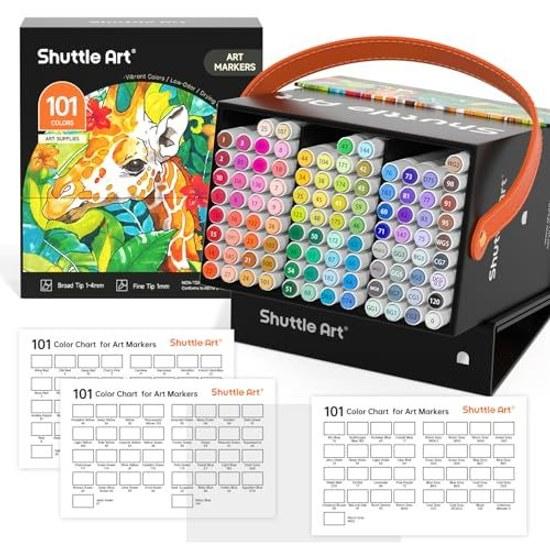 Shuttle Art illustration markers 100 colors marker pen set oil-based blender dual tips waterproof quick-drying fade-resistant carrying case planners