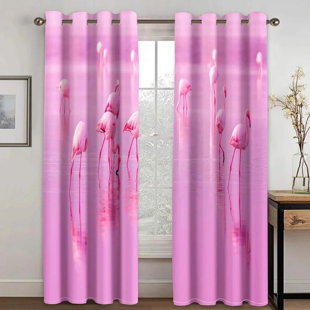 Высококачественные плотные затемняющие шторы с принтом фламинго, пляжа и моря, розовые животные для окон в гостиной, высокие затемняющие шторы, новые шторы
