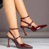 Fashion Patent Leather Back Empty Mary Jane Women's Summer New Temperament Pointed Toe Stiletto Red High Heel Baotou Sandals