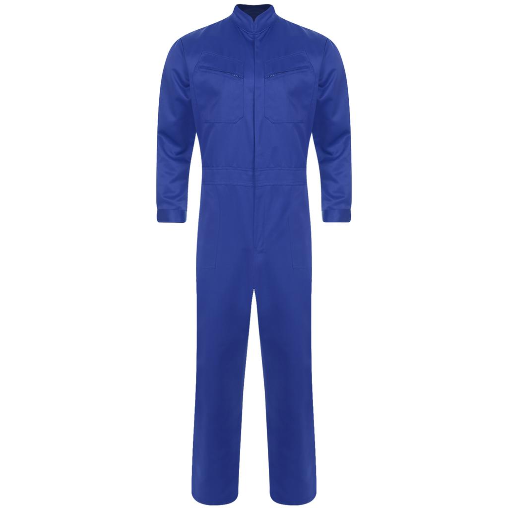 Mens Pure Cotton Jumpsuit Stand Collar Design Long Sleeve Front Zip Overalls Work Uniform Coveralls
