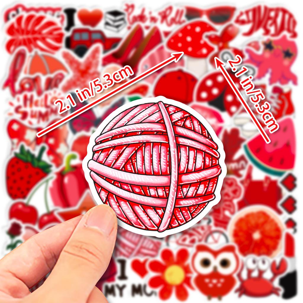 50 Pcs New Red Mixed Stickers VSCO Red Small Fresh Stickers Cute Cartoon Personalized Luggage Stickers