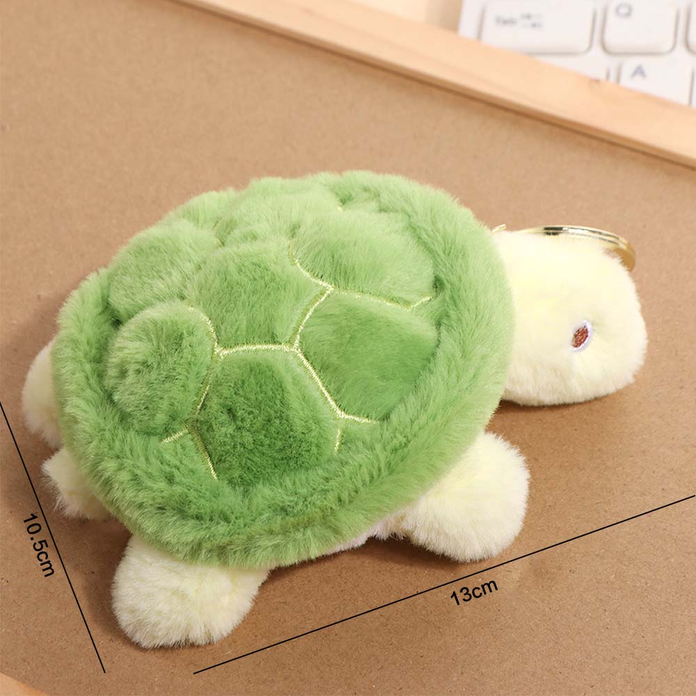 PP Cotton Pulling Turtle Plush Keychain With Sound Green Doll Key Ring Female Girls