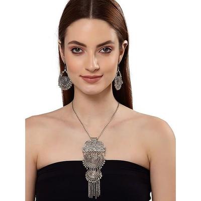 Shining Diva Fashion Последний стильный традиционный набор украшений из окисленного серебра для женщин