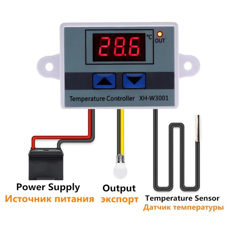 10A 12V 24V 220VAC цифровой светодиодный регулятор температуры XH-W3001 для инкубатора, переключатель охлаждения, нагрева, термостат NTC датчик