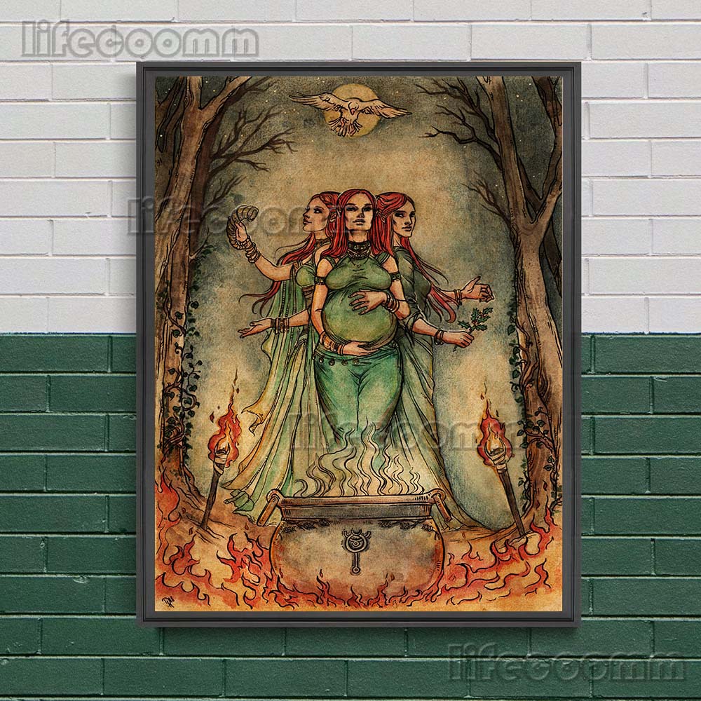 Верховная жрица и тройная богиня, винтажное настенное искусство, колдовство, магия, плакат Викки, холст с принтом, ведьма, украшение для дома, без рамки