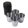 4pcs Stainless Steel Portable Tea Cup Black PU-Leather Case Whiskey Tumbler Cups  Travel Use