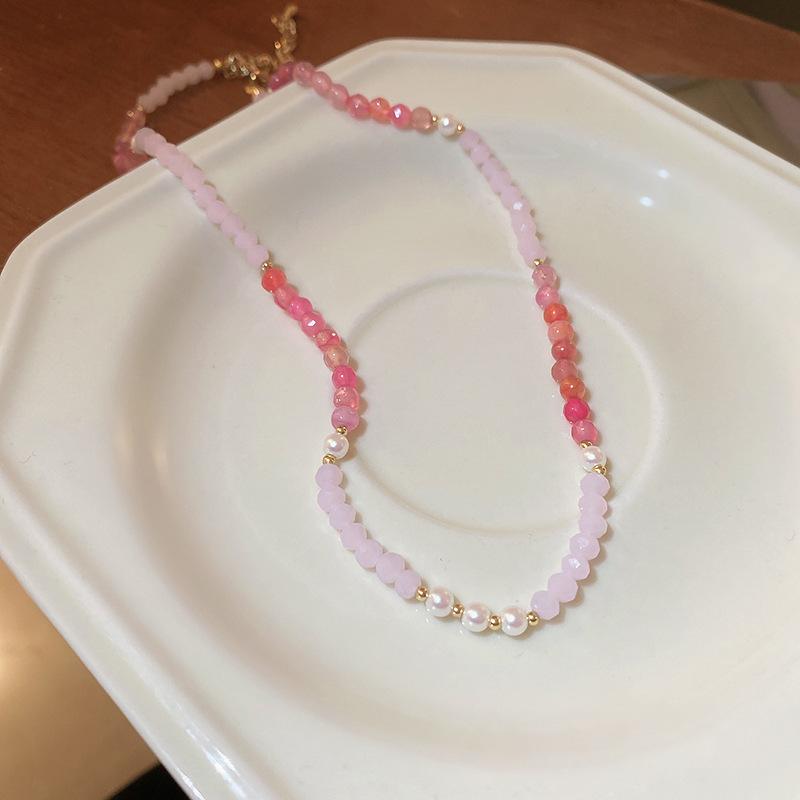 Цветной кристалл натуральный камень агат жемчуг ожерелье аксессуары высокий смысл мода ключичная цепочка универсальное ожерелье женщины