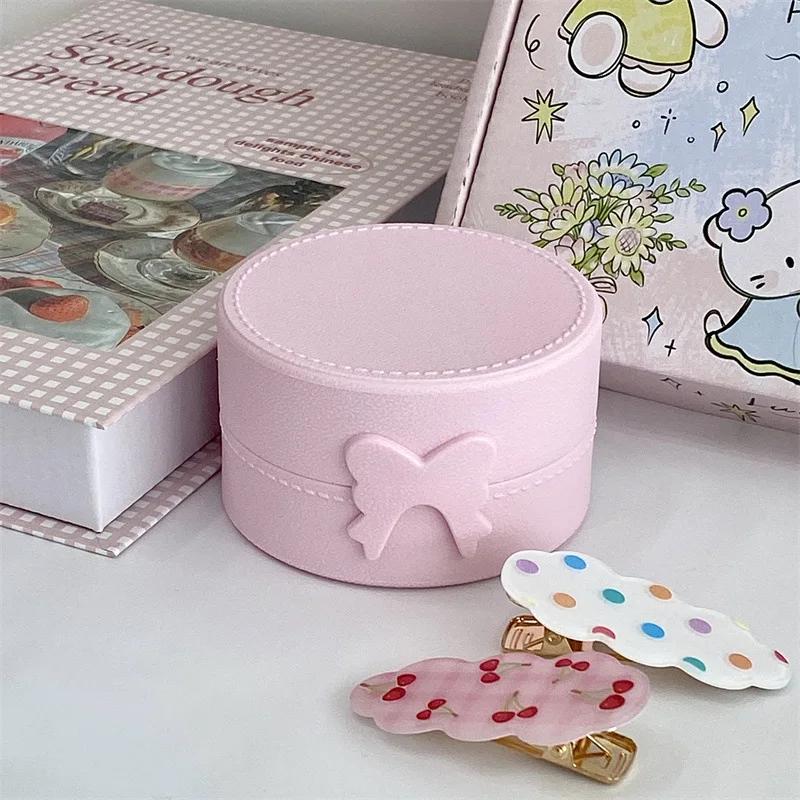 1 шт. INS милый круглый ящик для хранения макаронных бантов Kawaii для девочек, ювелирные изделия, заколки для волос, пылезащитный ящик для путешествий, портативный небольшой органайзер для мелочей