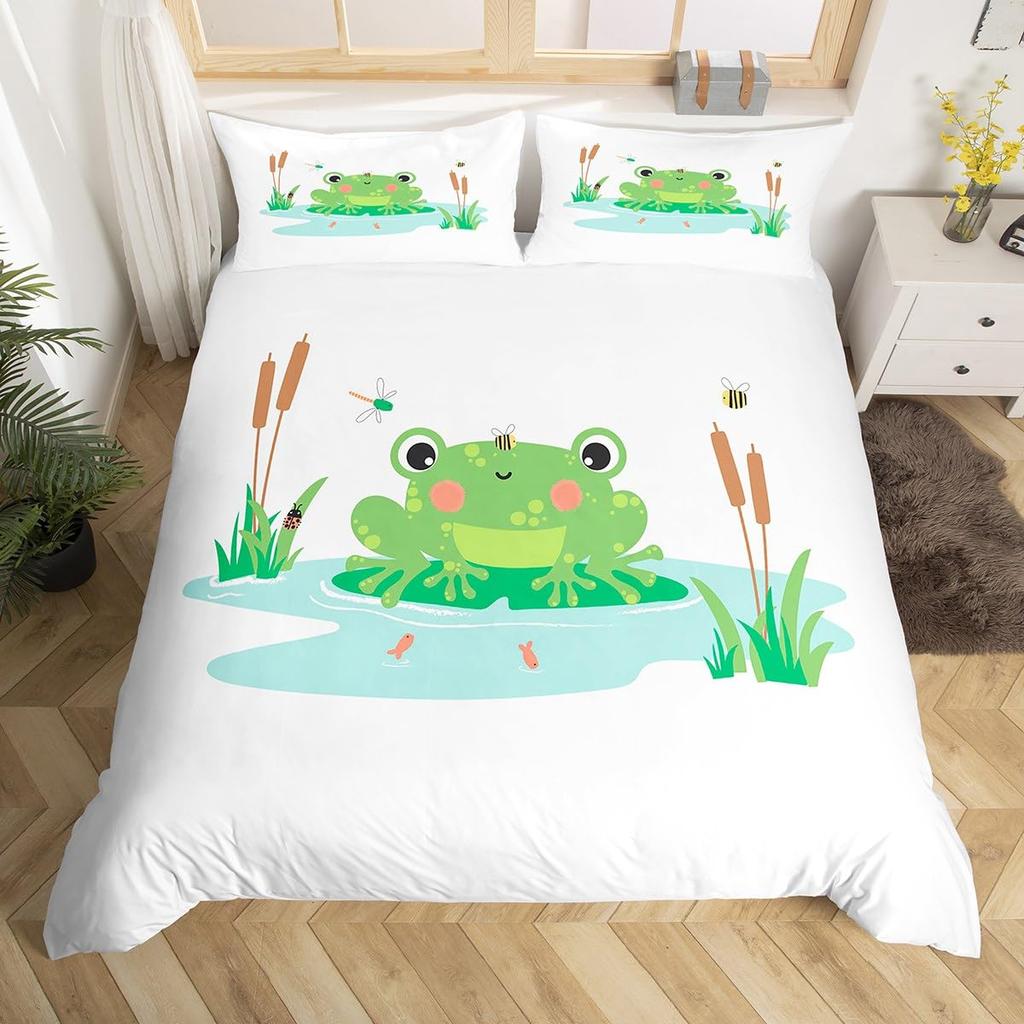 Пододеяльник Kawaii Frog King Queen Комплект постельного белья с изображением животных из мультфильмов Забавный дикий стеганый чехол для детской спальни Мягкий пододеяльник